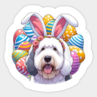 Old English Sheepdog's Easter Joy with Bunny Ears Sticker